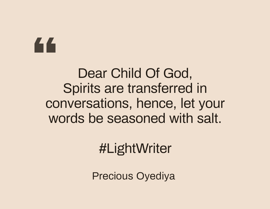 _lightwriter's tweet photo. First post on our DCOGD. 🤭
1. Choose your audience, you'd have set a standard for the kind of words you let through your ear gate.
2. Be intentional with your words. Be the reason why someone should have a rethink on how they live their lives.
#LightWriter #DCOGD https://t.co/wQ4OT5Ctx8