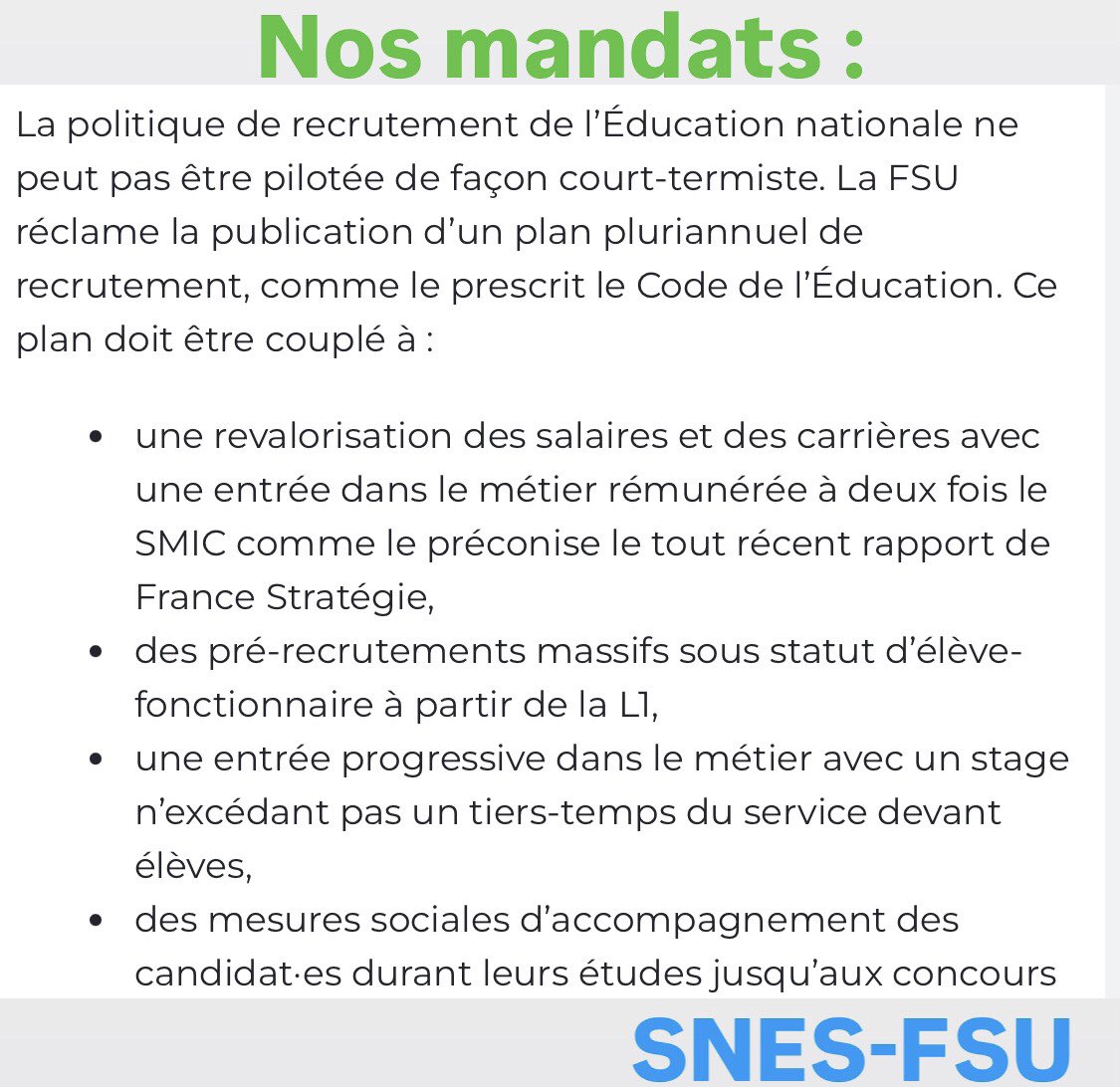 E.Borne dans l’interview du Parisien. Une concertation en est-elle vraiment eu lorsque l’on veut imposer une réforme ? La place du concours à bac +5 n’est pas la raison de la crise de l’attractivité : ce sont les conditions de travail et les salaires ! <a href="/SNESFSU/">SNES-FSU</a>