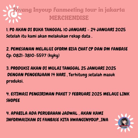 HwangInyoupINA's tweet photo. Dear hiyily ...
Dalam rangka hwang inyoup ke jakarta tgl 15 feb 2025 kami menawarkan beberapa merchendise untuk koleksi di fanmeet nanti 💃
Open po dari tgl 10 jan -24 jan 2025
Bisa beli satuan.
Jika berminat bisa hubungin kami atau hub. Cp yang tertera di poster

#HwangInYoup https://t.co/7fy4Y4MCoP