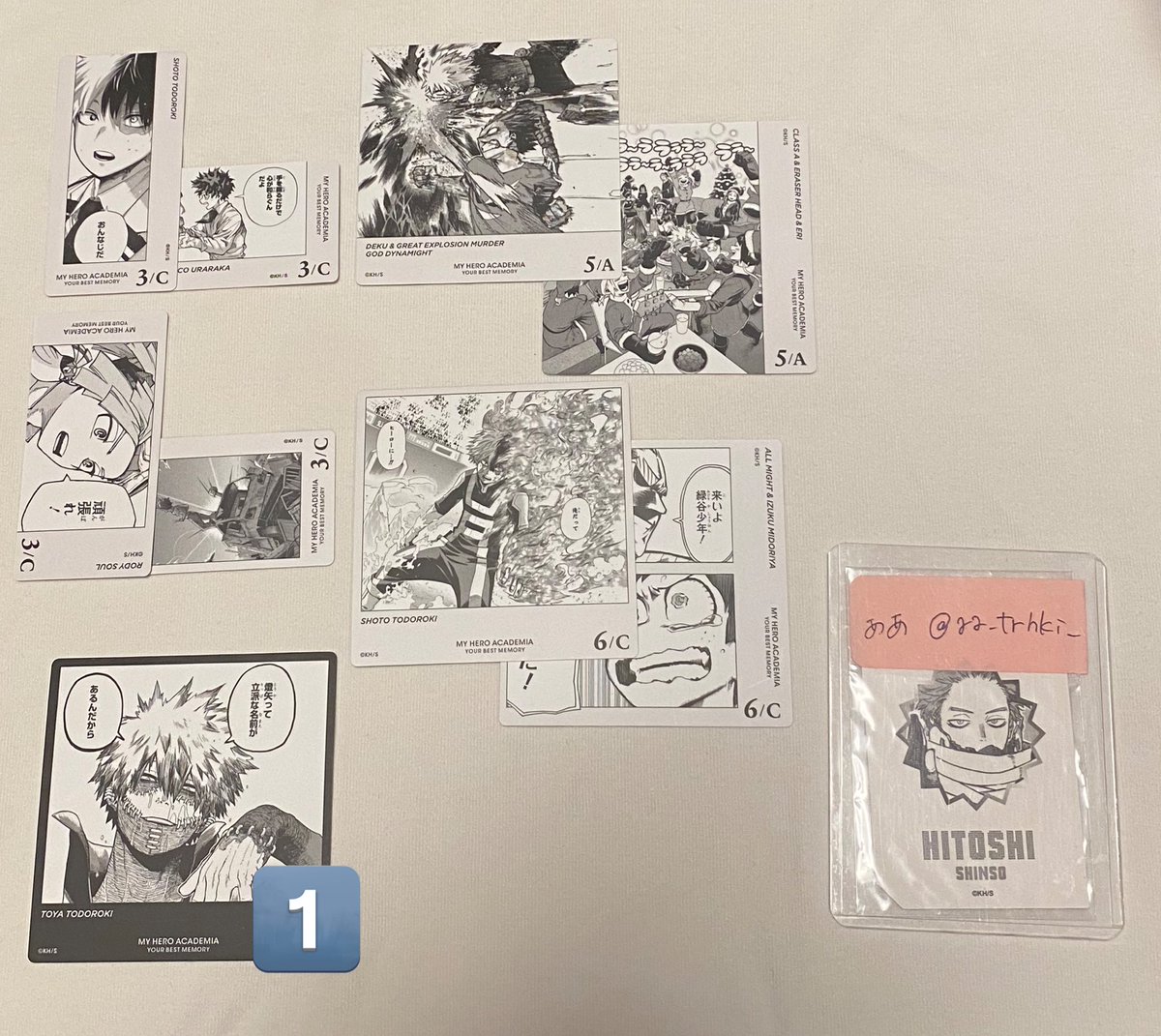 aa_trhki_'s tweet photo. 僕のヒーローアカデミア ヒロアカ YOUR BEST MEMORY ボドゲ ボードゲーム 交換

【譲】画像参照 

【求】4/A 1/D 心操（5枚目）or 36/枚+送料

✧︎記載数無いものは各2
✧︎1枚目は4/Aとの交換優先
✧︎譲渡の場合1枚目は任意倍数〜含むお取引
✧︎交換の場合2点〜

お気軽にお声掛けください https://t.co/i1QPVAH9lr