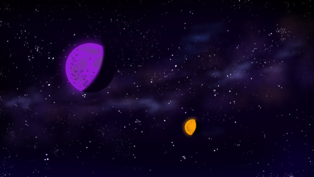 Siodon2000's tweet image. The night sky from the planet of Tyrath and it's two vibrant moons! (names pending) #conceptart #fantasyart
