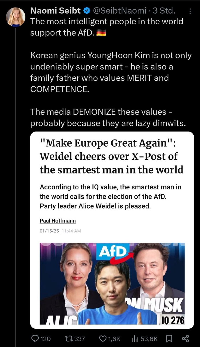 glueckzburger's tweet photo. die Welt lacht heute über #Weidel und ihre Propagandatröten 👇😂 
#Weidelchen #AfDmachtDumm #TeamHabeck4Kanzler https://t.co/sRAaHyN70M