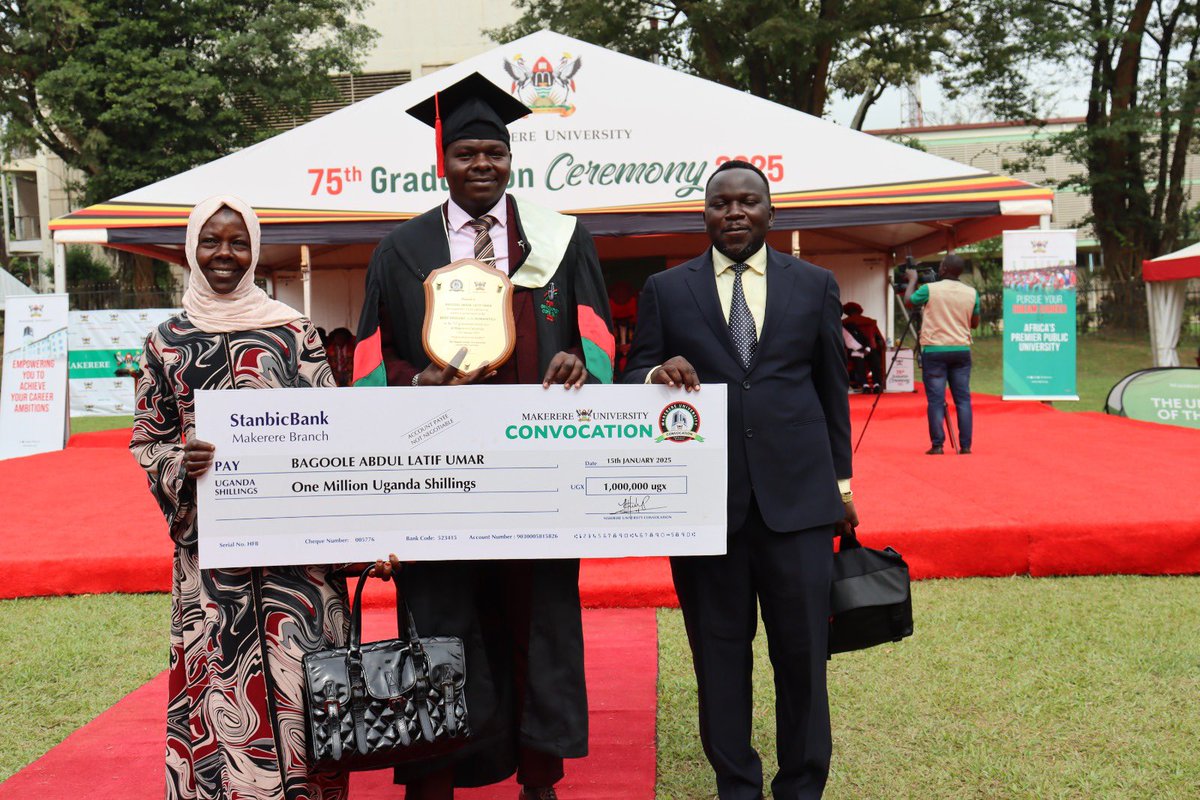 Abdul Latif Bagoole received the Convocation Award as the Best Student Overall in Humanities on the 3rd day of Makerere University's 75th Graduation Ceremony #Mak75thGrad.

His outstanding academic achievement was marked by an impressive CGPA of 4.97 in the Bachelor's program in