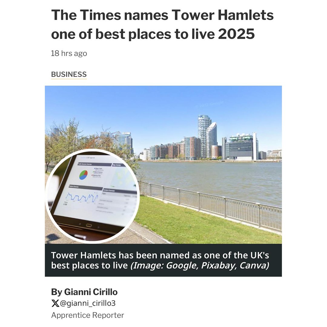 🚨ANNOUNCEMENT: Tower Hamlets named by the The Times as one of the best places to live in the UK &amp; the best place in East London.

I'm proud of our investment in the borough and our excellent services, and that we have made history with groundbreaking support for our community.