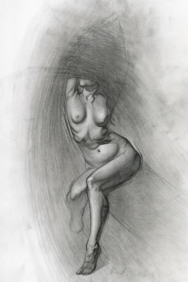 Nu féminin n°69, 24x36cm graphite on paper. February 2024.