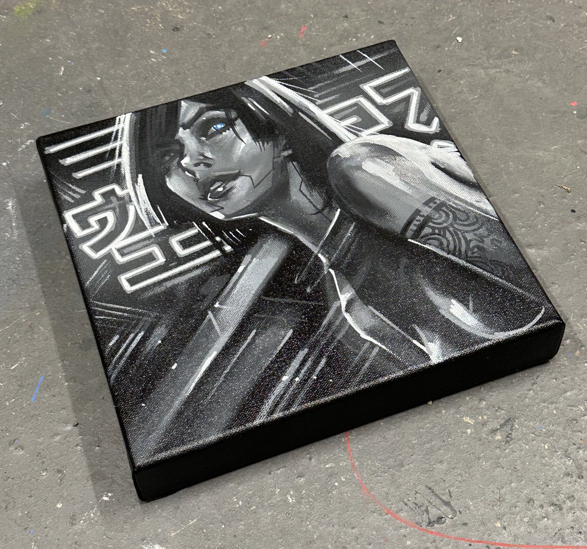 ‘Neon’ - 12 x 12 inches / acrylic and spray paint on canvas - signed and original with COA