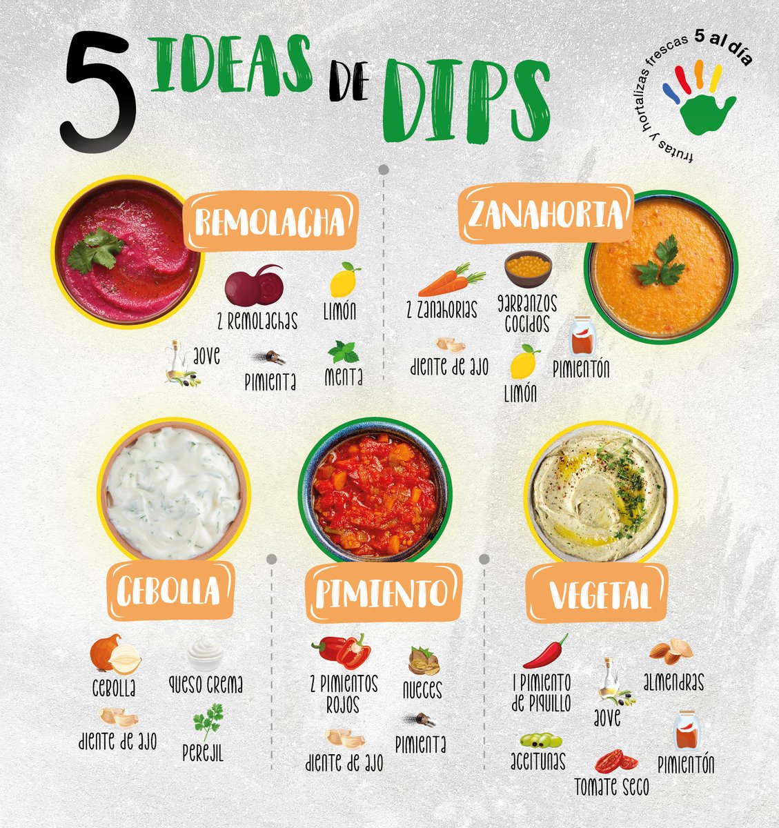 5aldiaspain's tweet photo. ¡Hoy toca dipear! 😊
¿Y qué mejor manera que hacerlo con salsas repletas de #frutas y #hortalizas? 🍋🥕🧅🧄
#Dipeacon5AD #FrutasyHortalizasSiempre #AlimentaciónSaludable https://t.co/qdteRvsgBx