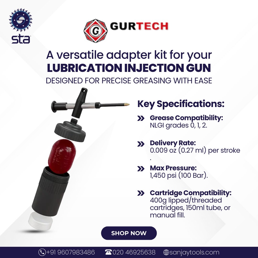 Sanjaytools's tweet photo. Precision Greasing, Simplified

1) Leak-proof, durable, and versatile.
2) Max pressure: 1,450 psi | 0.009 oz/stroke.
3) Compatible with 150ml tubes &amp; 400g cartridges.
4) Designed for professional performance. 
.
.
.
#tools #sanjaytools #pune #greasing #gurtech #versatile https://t.co/M7AOCdczeZ