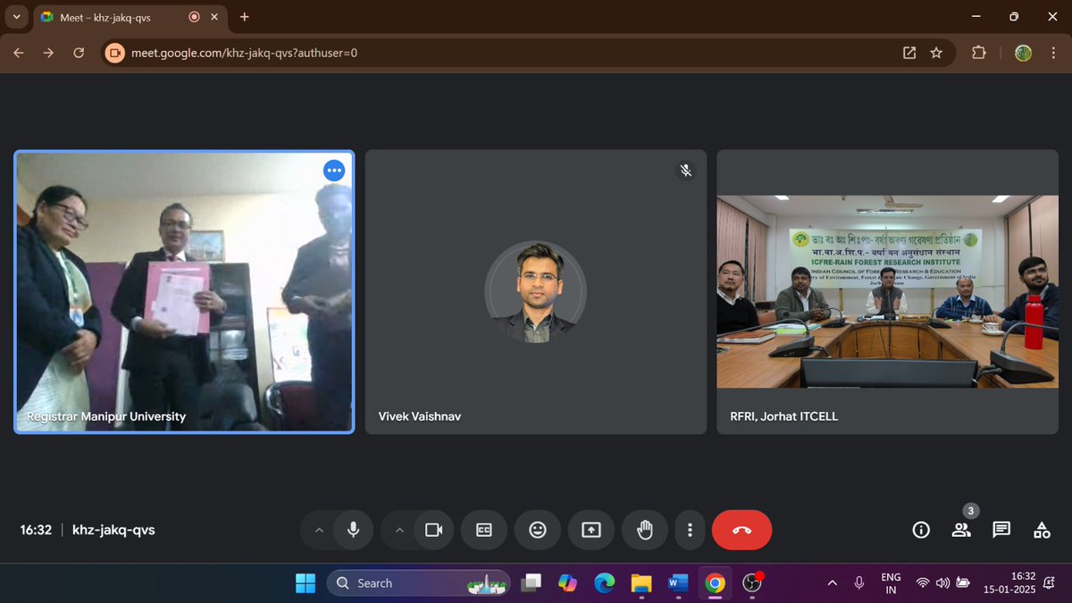 JorhatRfri's tweet image. Manipur University, Imphal (Manipur) signed an MoU with RFRI, Jorhat (Assam) on 15-01-2025 at Imphal in presence of Prof. W. Chandbabu Singh, Registrar, MU and Dr. Nitin Kulkarni, Director, RFRI, Jorhat who joined virtually from Jorhat.