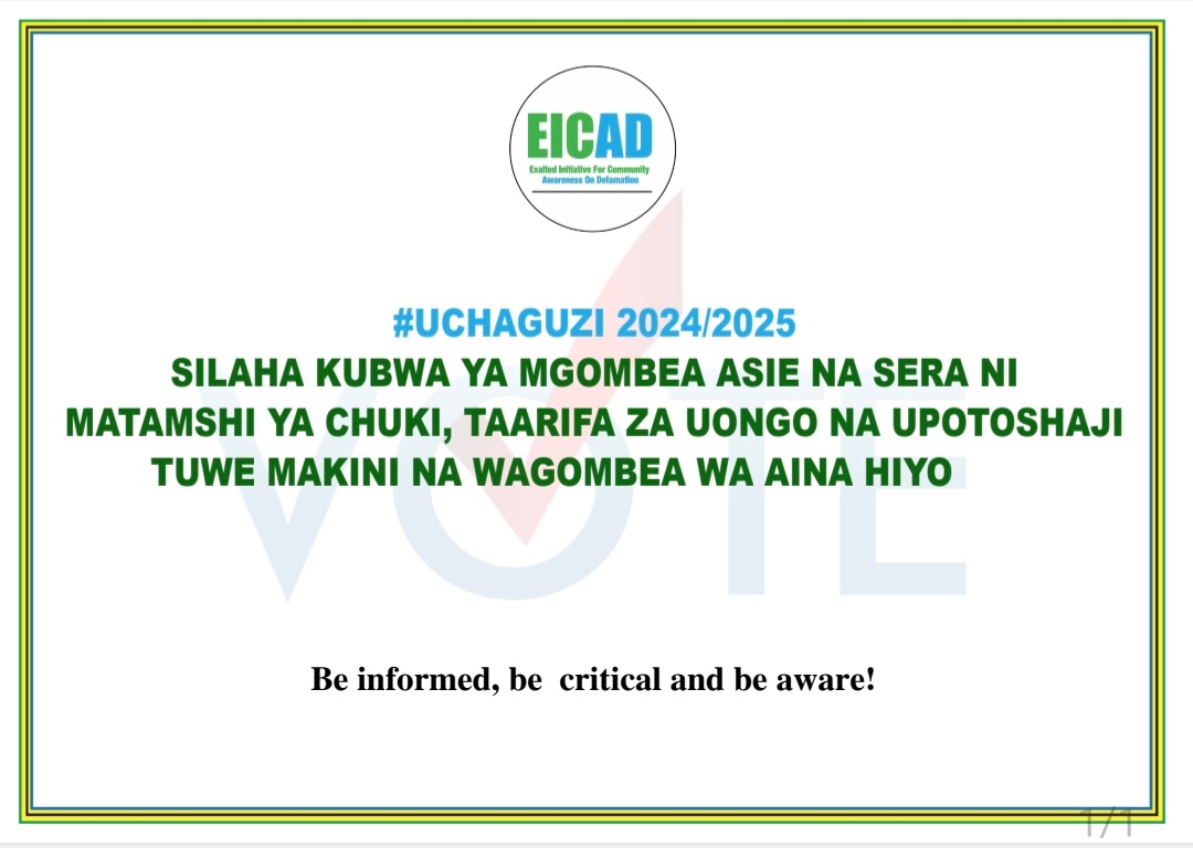 EICADtz's tweet photo. Taarifa za uongo na uzushi zime tapakaa sana katika chaguzi hizi zinazoendelea.

Imekuwa ni jambo la kawaida sana kwa wananchi wasiofanya uhakiki wa taarifa,

Kuchagua viongozi wanaotumia taarifa za uongo ili kupata kura na kuacha kuwapima wagombea kwa sera na uwezo wao. #EICAD https://t.co/scQPQPIF9Y