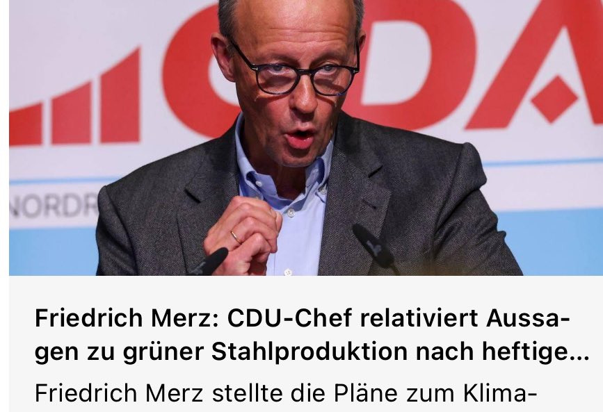 Goldmedaille im Zurückrudern geht an Friedrich Merz
🚣❌ Stahlindustrie: erst glaubt er nicht dran, dann ein bisschen. 
🚣❌ Koalition mit BSW: erst nein, dann vlt doch. 
🚣❌ Wahltermin Jan., dann doch nicht. 
Wer ständig Dinge sagt, die keine 24h halten, ist nicht kanzlerfähig.