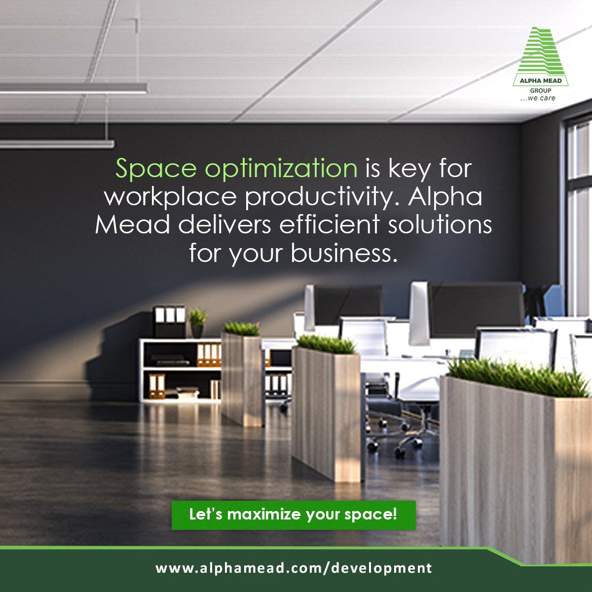 AlphaMeadGroup's tweet image. Space optimization is key for workplace productivity. Alpha Mead delivers efficient solutions for your business. 

Let’s maximize your space! 

#AlphaMeadSolutions #BuildingForTomorrow