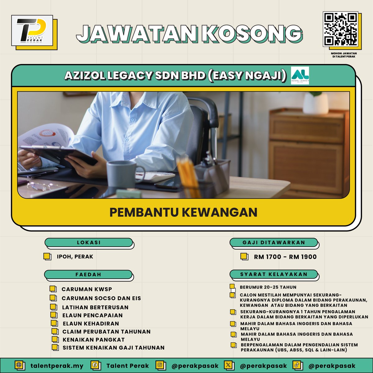 📢 JAWATAN KOSONG

Jom sertai  𝐀𝐙𝐈𝐙𝐎𝐋 𝐋𝐄𝐆𝐀𝐂𝐘 𝐒𝐃𝐍 𝐁𝐇𝐃 (𝐄𝐀𝐒𝐘 𝐍𝐆𝐀𝐉𝐈) !

Berminat? Scan QR Code di poster untuk mendaftar!

☎️ Sebarang pertanyaan: wasap.my/60103297284/Az…
(Isnin - Jumaat jam 9.00 am - 5.00 pm - Tidak termasuk cuti umum)