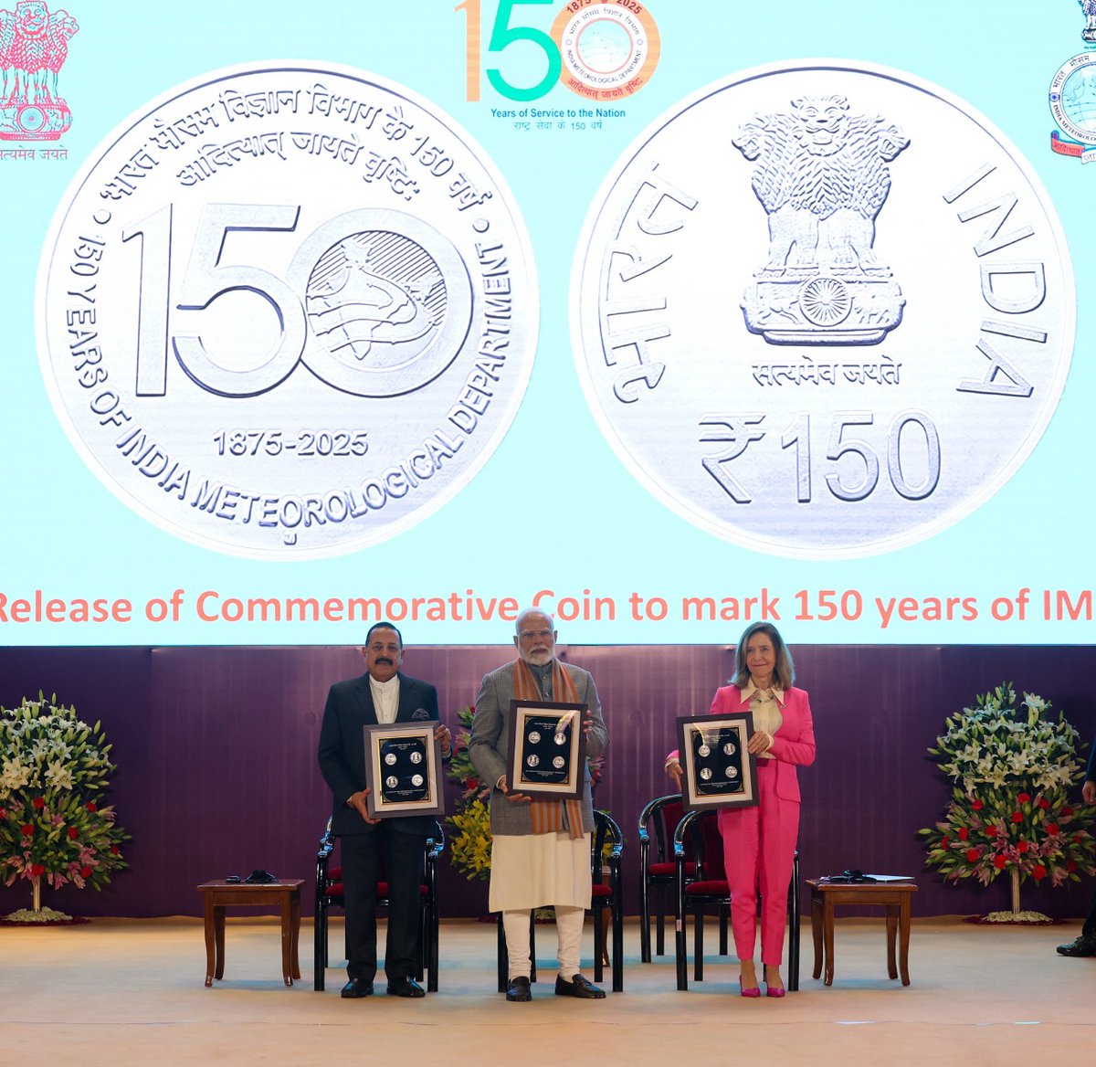 yuvva_bharat's tweet photo. PM unveils a customized my stamp and coin on the occasion of 150th Foundation Day celebrations of India Meteorological Department (IMD) on 14th January.

#150YearsofIMD #CoinRelease #MyStamp #CommemorativeCoin https://t.co/Wbm3gssbXV