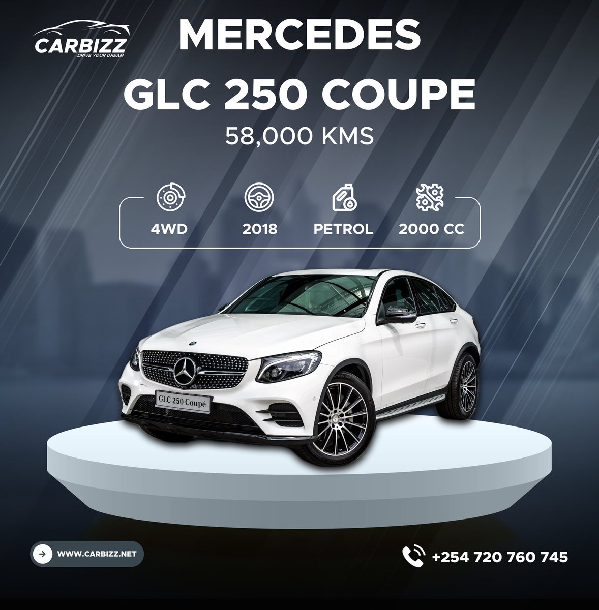 Mercedes Benz GLC 250 Coupe – Performance Meets Elegance 

🚗 **Model**: Mercedes Benz GLC 250 Coupe 
📊 **Mileage**: 58,000 kms 
💰 **Price**: KSh 5,650,000 

Experience the pinnacle of sophistication with the GLC 250 Coupe. Designed for the modern driver, this premium SUV