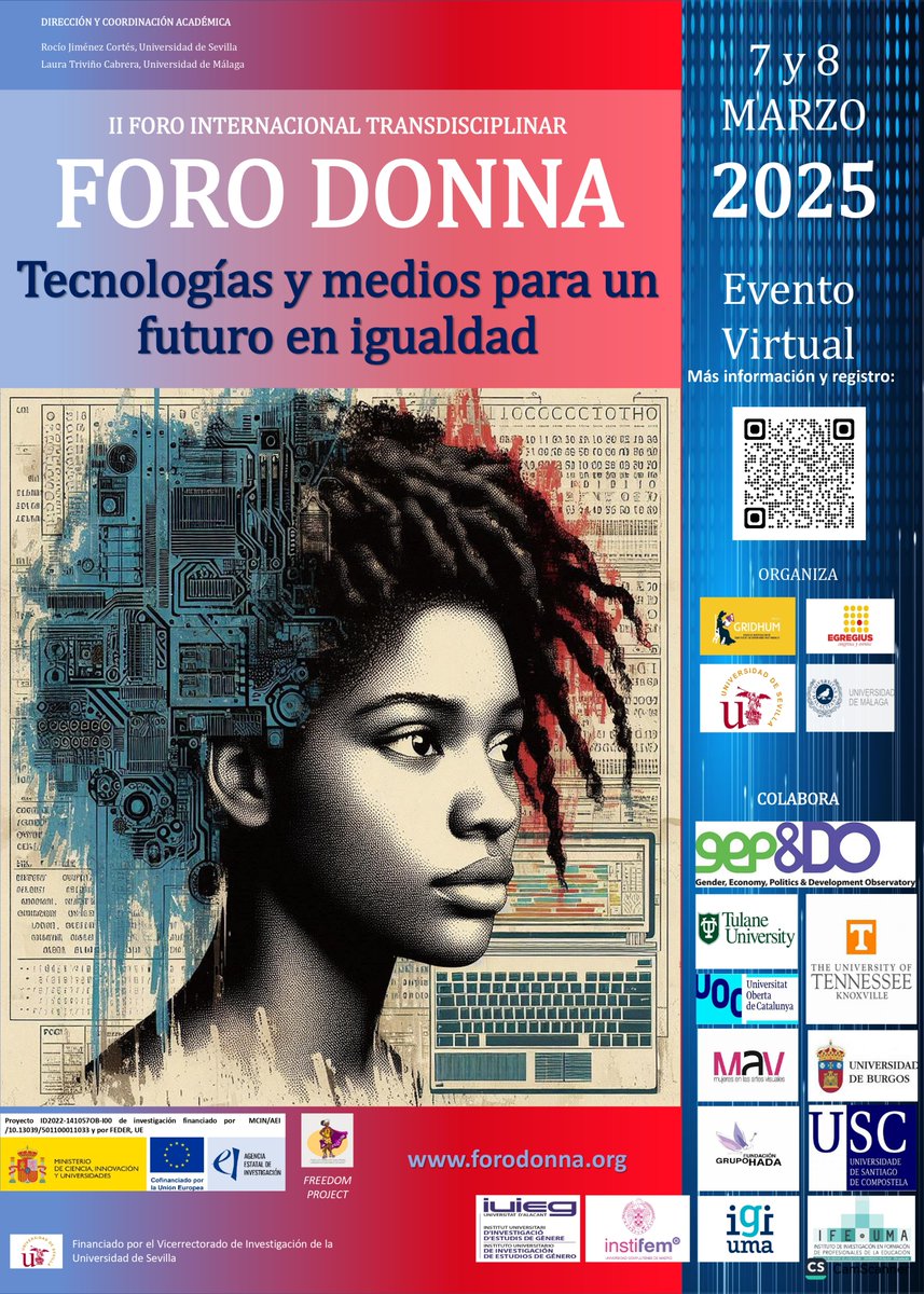 IGIUMAoficial's tweet photo. 📢 II FORO DONNA. Foro Internacional Transdisciplinar. Tecnologías y medios para un futuro en igualdad
🗓️ 7 y 8 de marzo de 2025
📌Evento virtual
ℹ️ Toda la información 👉https://t.co/dUd5CFMZtp https://t.co/cX7F69C7Th