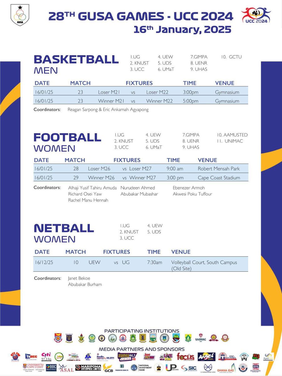 VargasDrai's tweet photo. Today, 16th January #GUSAGames Fixtures 🔥 

#GUSAGAMES
#GUSAGamesUCC2024 https://t.co/HXSAtGdxU8