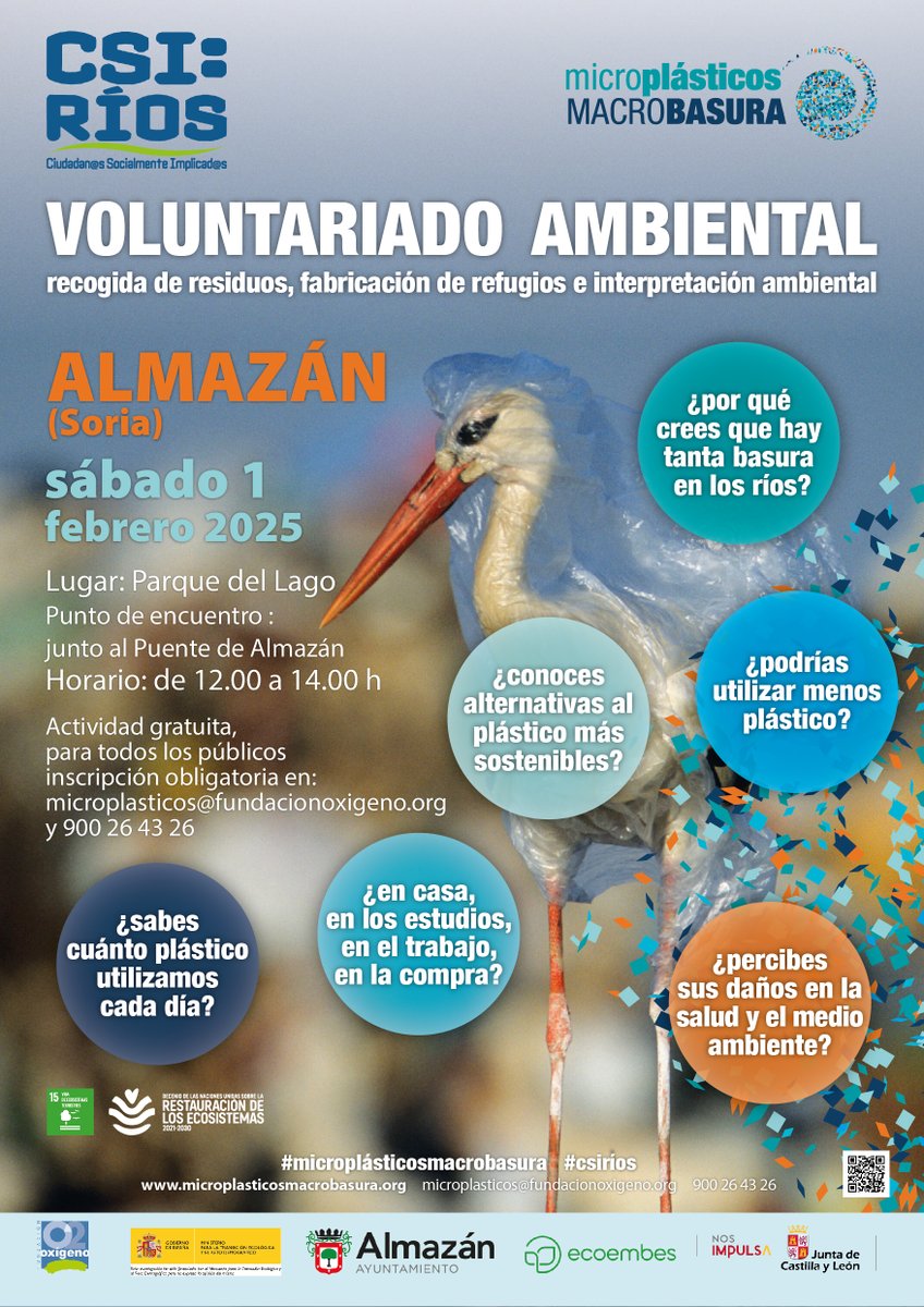 Fundación Oxígeno (@fundaciono2) on Twitter photo #Almazán
#Soria
Sábado 1 de Febrero
jornada de Voluntariado Ambiental, con diversos talleres para todos los públicos.
Parque del Lago, a partir de las 12:00h.
inscripción: microplasticos@fundacionoxigeno.org y 900 264 326
<a href="/jcyl/">Junta de Castilla y León</a> <a href="/mitecogob/">Transición Ecológica y Reto Demográfico</a> <a href="/ecoembes/">Ecoembes</a> #AytoAlmazán #Almazán
#Soria
Sábado 1 de Febrero
jornada de Voluntariado Ambiental, con diversos talleres para todos los públicos.
Parque del Lago, a partir de las 12:00h.
inscripción: microplasticos@fundacionoxigeno.org y 900 264 326
<a href="/jcyl/">Junta de Castilla y León</a> <a href="/mitecogob/">Transición Ecológica y Reto Demográfico</a> <a href="/ecoembes/">Ecoembes</a> #AytoAlmazán