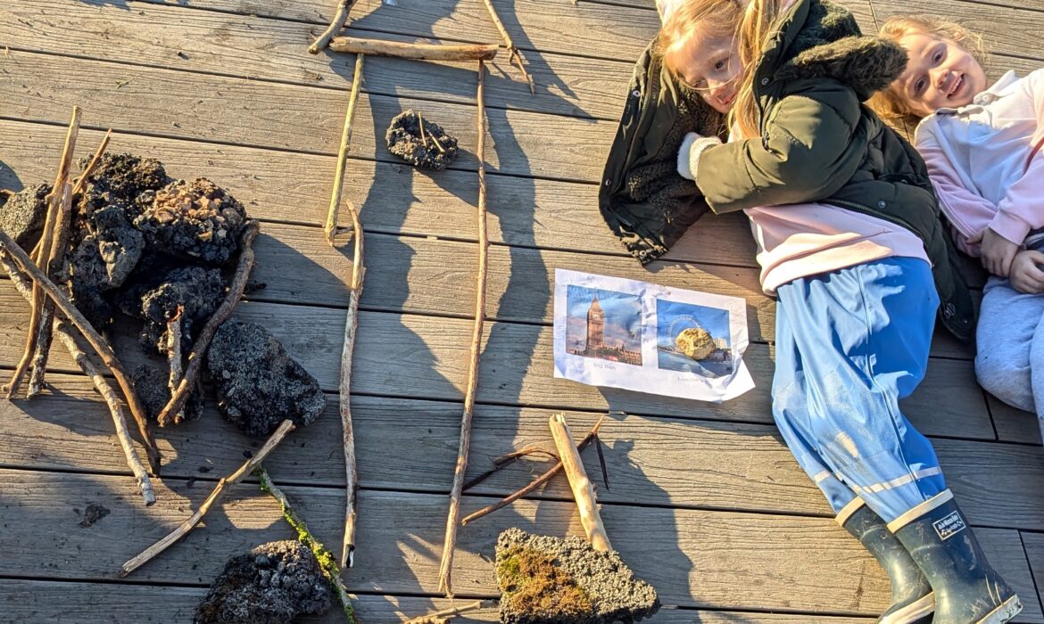 RockinghamJI's tweet photo. Y1C – London Landmarks the children enjoyed their first forest school session this afternoon completing some outdoor learning based on their topic. We looked at London Landmarks and the children recreated the famous sights using natural resources. https://t.co/hVsIhqB1V1