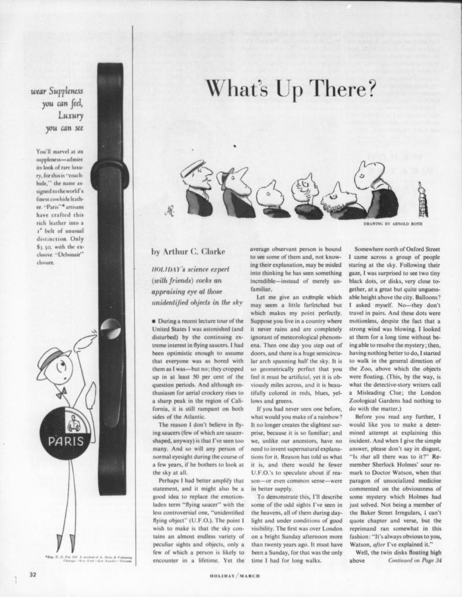 mrjeffknox's tweet photo. #ufotwitter #ufohistory #uaptwitter #ufox #uapX 

Arthur C. Clarke, "What's up there?," Holiday, v. 25, March 1959: 32, 34-37, 39-40. [1/2] https://t.co/XszhlLDuuW