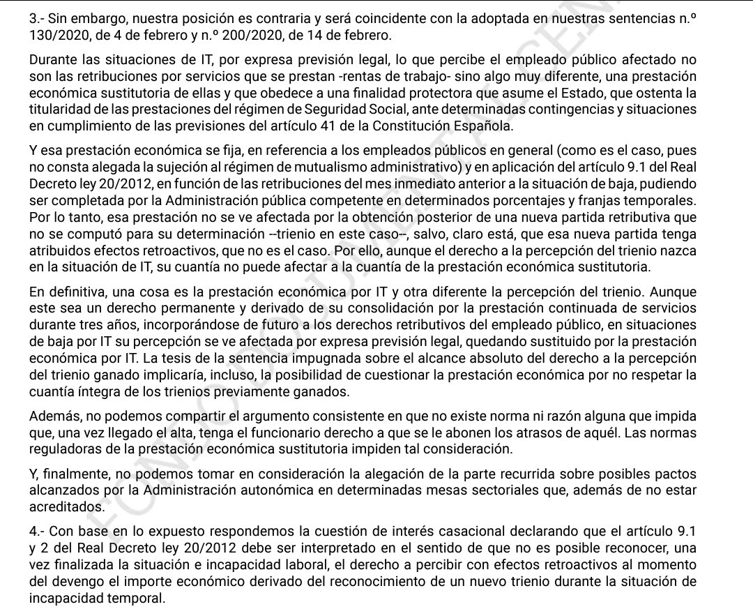 humanizasanidad's tweet photo. ⚖️ STS núm. 2010/2024, de 18 de diciembre. RCA 3716/2020.
ID Cendoj: 28079130042024100446
El TS resuelve si, devengado un #trienio estando de baja por #incapacidadtemporal, se tiene derecho a su cobro con carácter retroactivo una vez se causa alta. https://t.co/q3DRUgHHyA