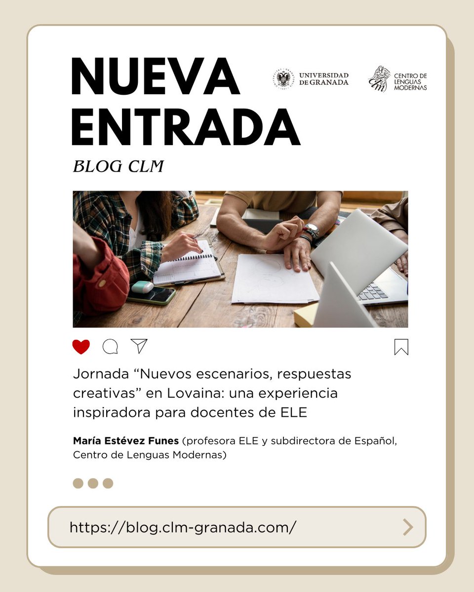 clmgranada's tweet photo. 📝¡Nueva ENTRADA en el BLOG CLM!

María Estévez Funes @mariaef291 , profesora de ELE y subdirectora de Español en el Centro de Lenguas Modernas, nos relata su participación en la jornada didáctica “Nuevos escenarios, respuestas creativas”.

🧵⬇️
#BlogCLM #EnseñanzaELE #LovELE https://t.co/HnV0GYzwqz