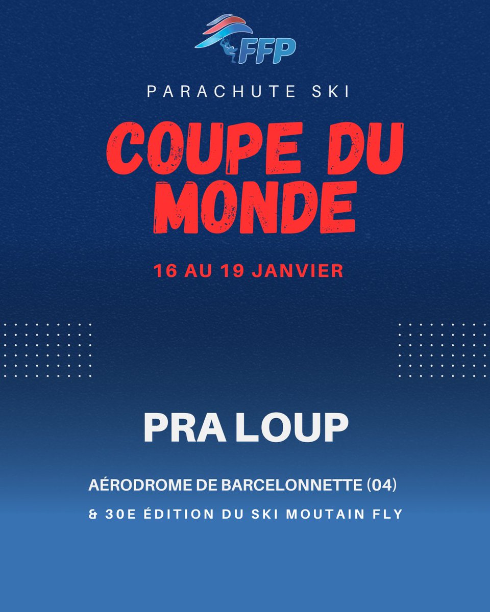 #Championnat 🥇| Coupe du Monde de Parachute-Ski 2025 #LIVE
Ce jeudi 16 janvier 2024, les compétiteurs s'apprêtent à prendre leurs marques sur site. Ils pourront réaliser quelques sauts d'entraînement si les conditions le permettent.
#PraLoup #Parachuteski #alpesfrancaises2030