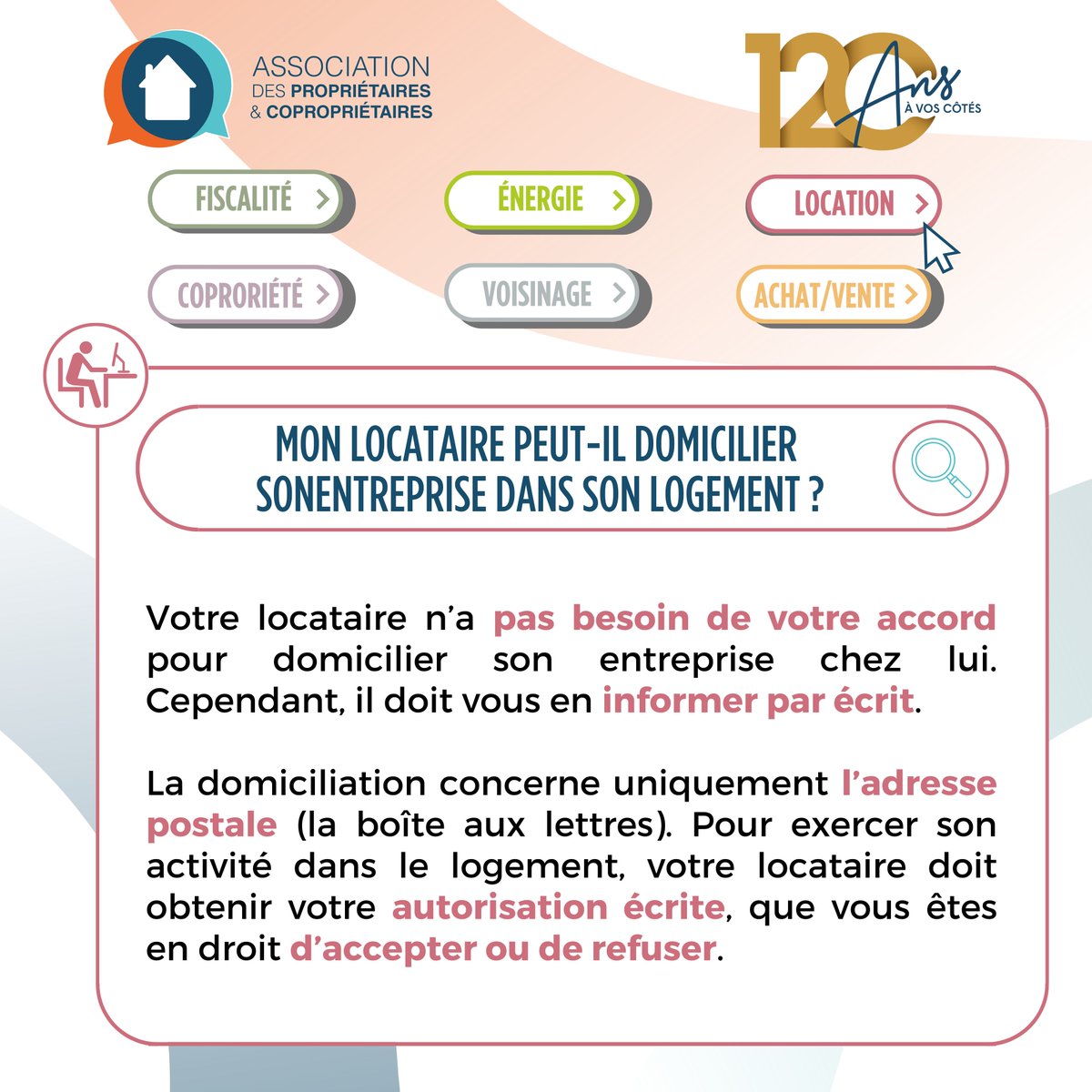 🏡 Mon locataire peut-il domicilier son entreprise dans son logement ?

🖥️ Soyez informé de toute l'actualité en immobilier et abonnez-vous à notre newsletter : tinyurl.com/yc3p6s3c