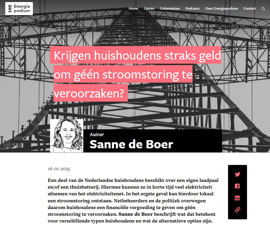 De nieuwe column van Sanne de Boer 'Krijgen huishoudens straks geld om géén stroomstoring te veroorzaken?', staat nu online op <a href="/Energiepodium/">Energiepodium</a>. 

#energietransitie #netcongestie #elektriciteit #oplossing #verbruik

energiepodium.nl/artikel/krijge…