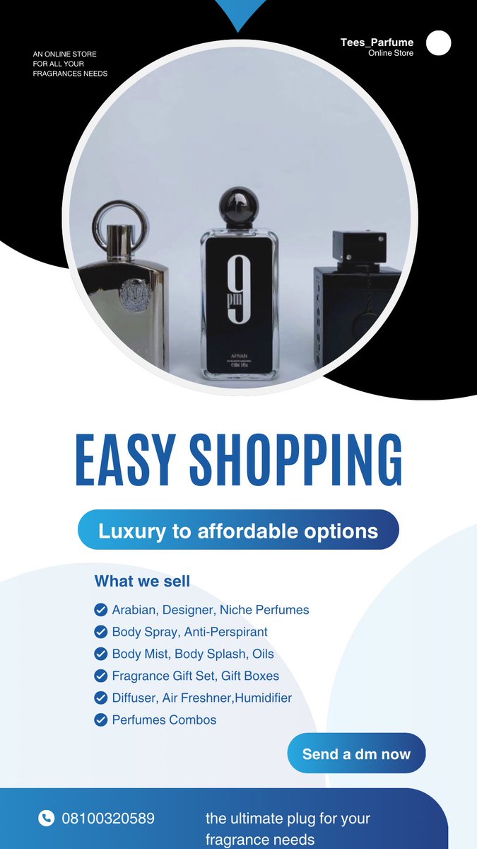Ade_adetounn's tweet image. Hi My name is Taiwo.
I sell authentic designer perfumes, ranging from luxurious high-end options to more budget-friendly choices.
My priority is your satisfaction❤️ I strive to help you find the perfect scent to match your unique style and budget.
Make me your perfume plug🤲🏻