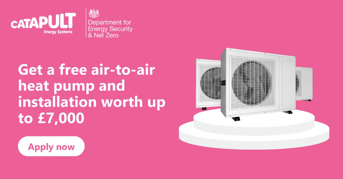 EnergySysCat's tweet photo. Fancy a free air-to-air heat pump worth up to £7,000??

We're inviting 500 households with electric heating and smart meters to join a government-funded energy research project.

Take part: https://t.co/vGqcOtHbvL https://t.co/QS8hX5lRpP