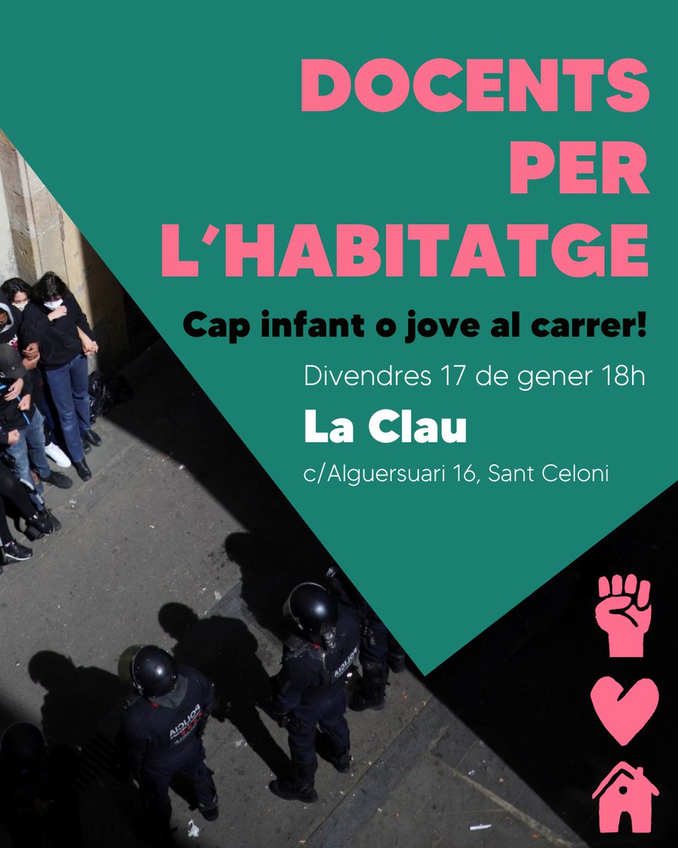 La Plataforma Docents per l'Habitatge convoca la 1a trobada oberta del Baix Montseny per organitzar-se per defensar els drets educatius.
👥Per docents i famílies 
🗓️ Divendres 17 de gener                                                          
⏰A les 18h
📍 Sant Celoni la Clau