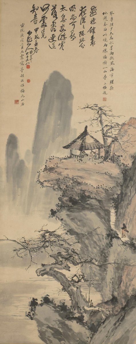 ShanghaiMuseum's tweet photo. Tea brews, plum blossoms bloom, mountains stand tall, and a friend approaches with his zither. Indulge in this tranquil moment of #MuseumTeaTime with us. 🍵🏞️🌸
清 王震 胡琪 梅亭煮茶图轴 https://t.co/rCBwPPoeGu
