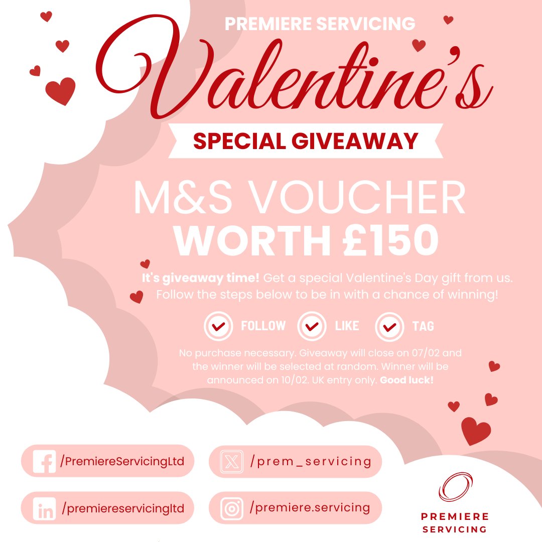 💘 Get ready to celebrate love! 💘

Join our Valentine's Voucher Giveaway for your chance to win a £150 M&amp;S Voucher to spend on you and the one you love (or just treat yourself!).

How to enter:
1️⃣ Follow us
2️⃣ Like
3️⃣ Tag a friend

#SpreadTheLove #ValentineGiveaway 💞🥰