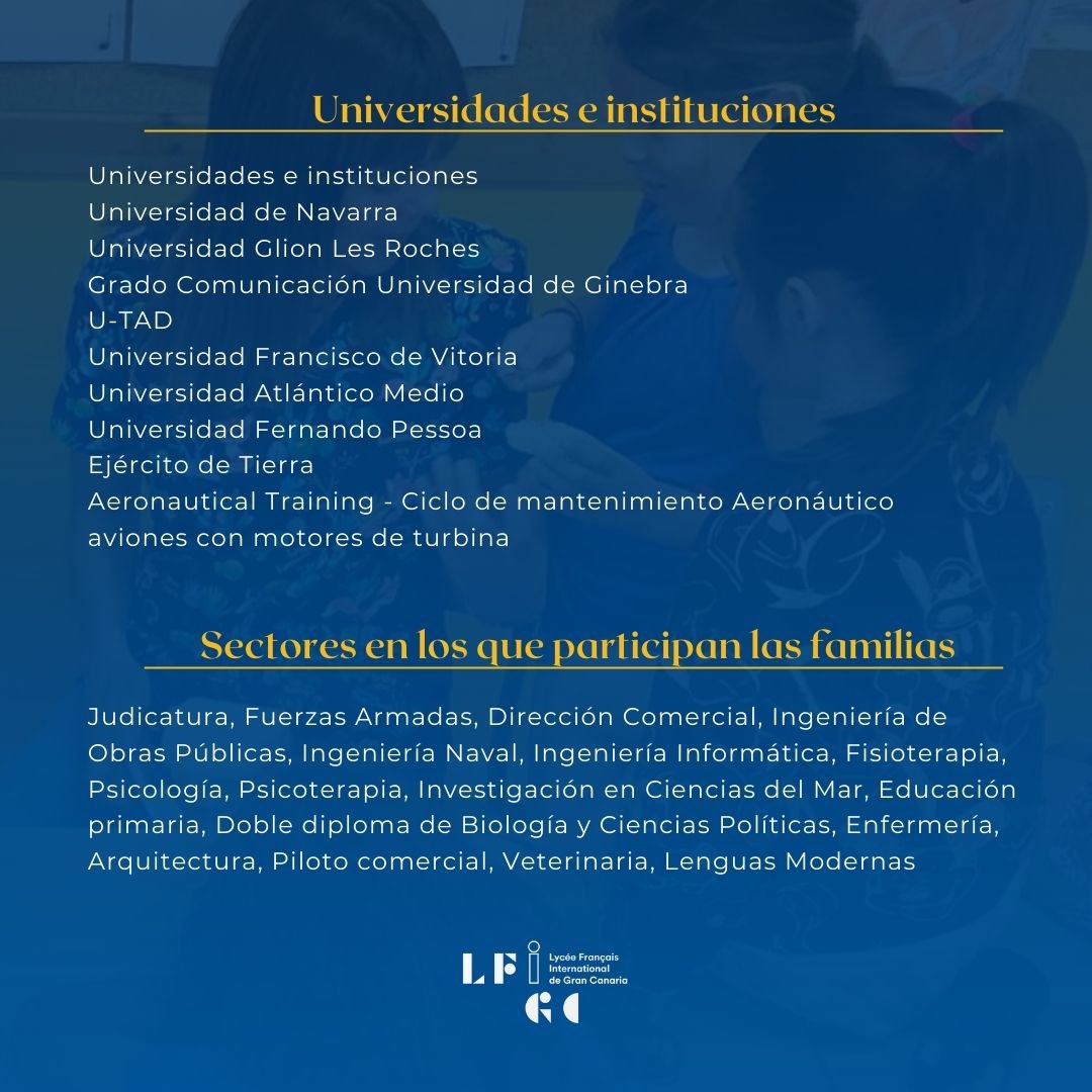 El LIFGC celebra este 17 de enero de 2025, el XXV Foro de las Profesiones y los Estudios Superiores.

🇫🇷 Le LIFGC organisera le 17 janvier 2025 la 25e édition du Forum des Professions et des Études Supérieures. 

lfigrancanaria.com/xxv-foro-de-la…