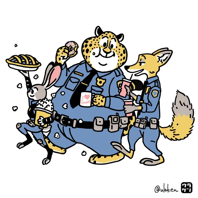 『ズートピア2』警察学校を無事卒業して警察官となったニックと、ジュディが再びバディとなるらしいので、太りすぎたチーターことクロウハウザーとの、警官コススリーショットが見たい。 