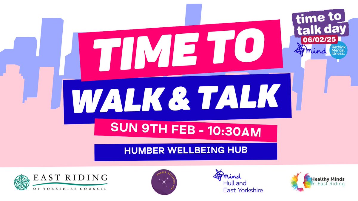 Walk &amp; Talk – Time to Talk Day 2025! 🚶‍♀️🌳

🗓 Sun, 9th Feb | ⏰ 10:30 AM
📍 Humber Wellbeing Hub, Country Park, Hessle

Join us for a refreshing walk, meaningful conversations &amp; connections. Refreshments after.

📞 01482 240133 | ✉️ info@heymind.org.uk

#TimeToTalk #WalkAndTalk