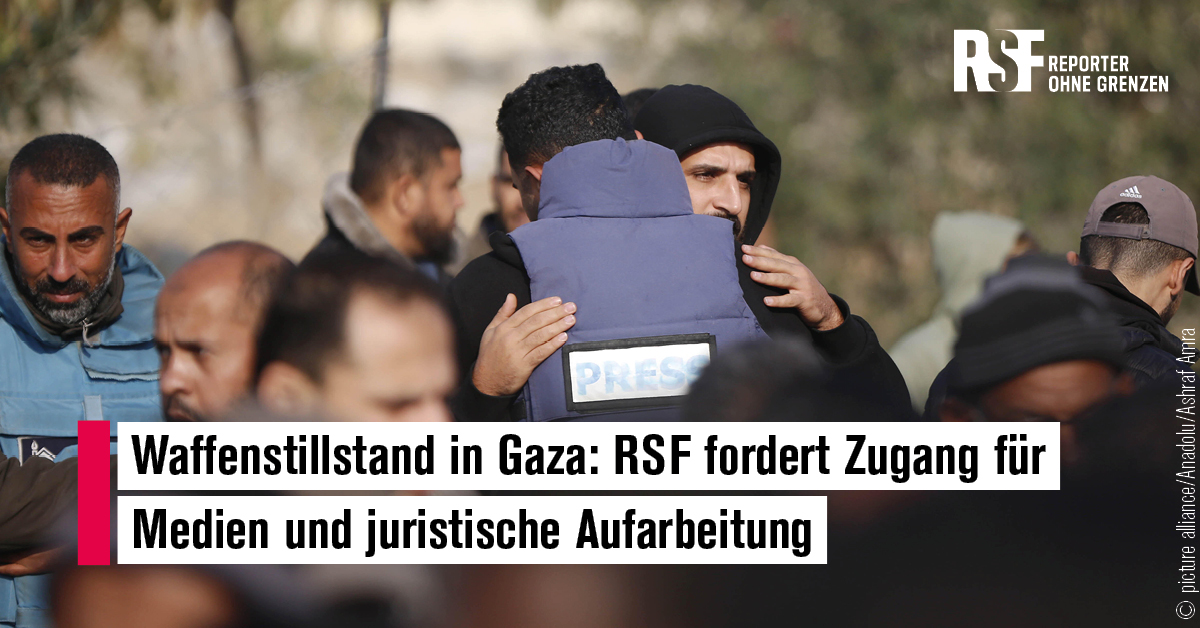 15 Monate lang wurden Journalist*innen in #Gaza getötet, verleumdet, bedroht. Mit dem #Waffenstillstand müssen internationale Berichterstattende in das Gebiet gelassen werden, auch um Kriegsverbrechen zu dokumentieren und die Aufarbeitung zu unterstützen. reporter-ohne-grenzen.de/pressemitteilu…