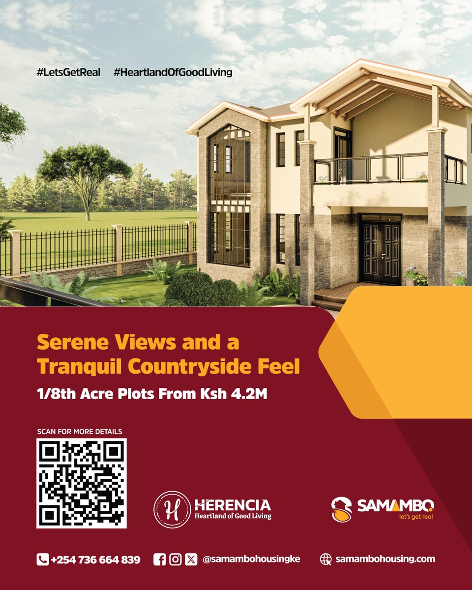 Herencia is your perfect buy-and-build community, with 1/8-acre plots starting from KSh 4.2M.
Location: Along Bob Harris Road off Thika Superhighway, Exit 16.
#HerenciaLiving #SamamboHousing #DreamHomeKenya #realestate #investment #nairobi #kenya