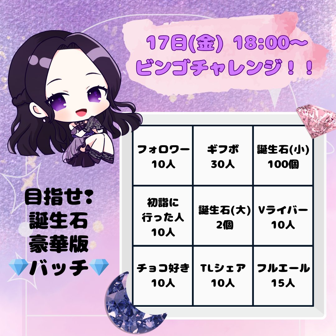 Noa_VLiver's tweet photo. 明日ビンゴチャレンジします❢❢
疾風のギフチャレでメンタルに来てから遠ざかっていましたが､誕生石バッチ獲得の為にも頑張ります🔥🔥
応援に来てくれたら嬉しいです🫶
#VLiver 
#17LIVE 
#新人Vライバー 
#ビンゴチャレンジ 
#初見さん大歓迎 
#拡散希望 https://t.co/ocbXxxkcNI