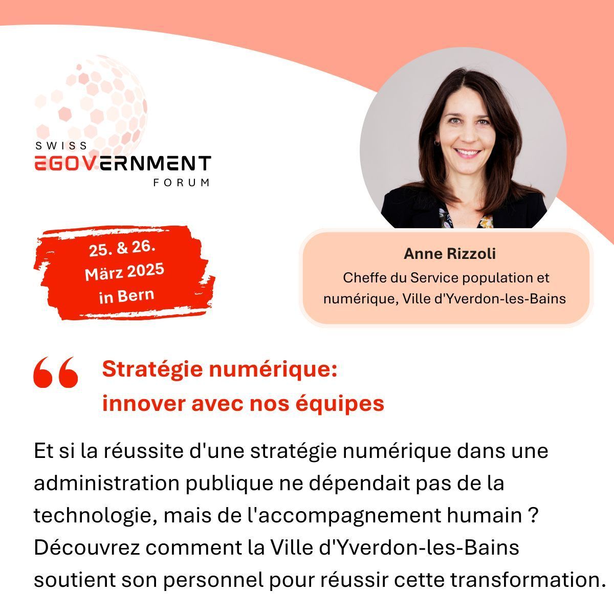 Wir freuen uns, Anne Rizzoli als Keynote Referentin am Swiss eGovernment Forum 2025 zu begrüssen. Entdecken Sie das Programm und sichern Sie sich noch heute Ihr Ticket: buff.ly/3MwBwdI

#egov #digitaleverwaltung #Verwaltung #Gemeinde #Behörden #Stadt #Kanton #Bund