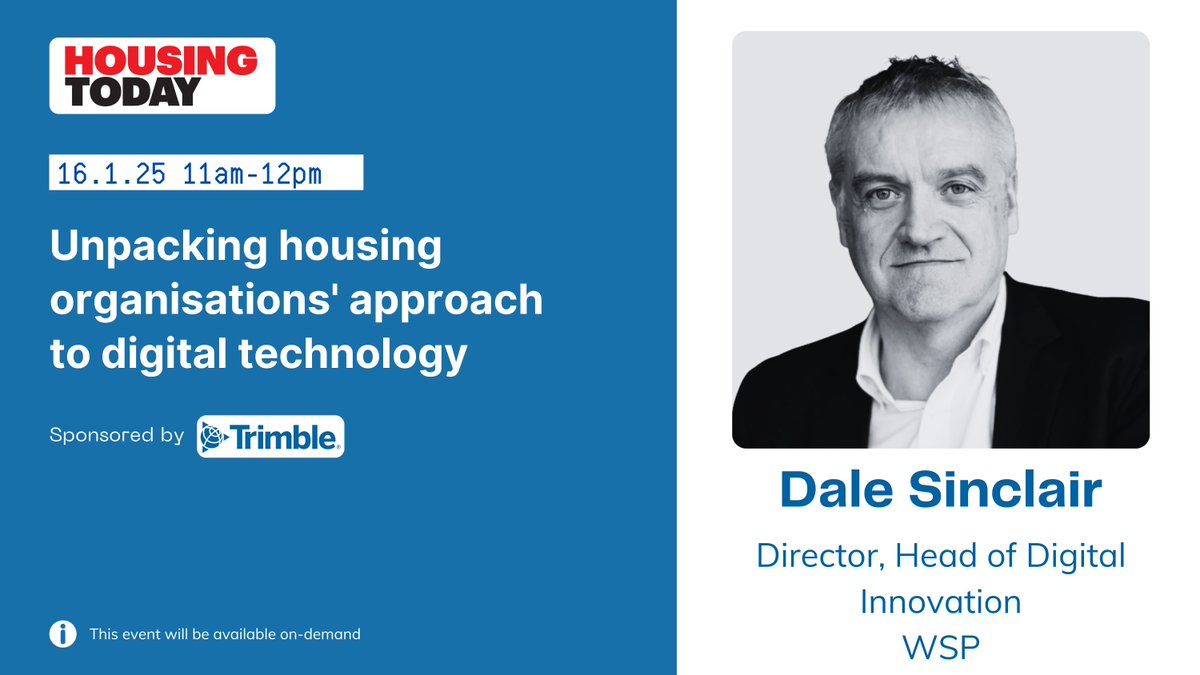 housing_today's tweet image. Don’t miss out! Join us at 11am to hear Dale Sinclair from @WSP_UK discuss how housing organisations must modernise operations and enhance resident services. Don’t miss out—register now: workcast.com/register?cpak=… #Webinar #DigitalTechnology