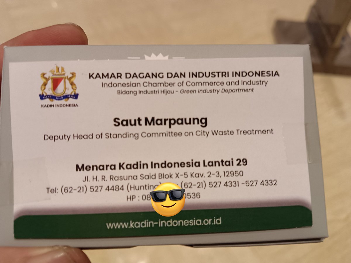 Dapat kartu nama baru hari ini sebagai pengurus Kadin Indonesia, jabatan, deputy head of standing committe on city waste treatment, mantap jaya 🫡