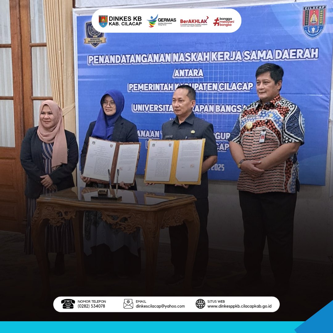 Kamis (16/01/2025)
Pemerintah Kabupaten Cilacap menandatangani Naskah Kerjasama Daerah dengan Universitas Harapan Bangsa tentang Pelaksanaan Tridarma Perguruan Tinggi,.