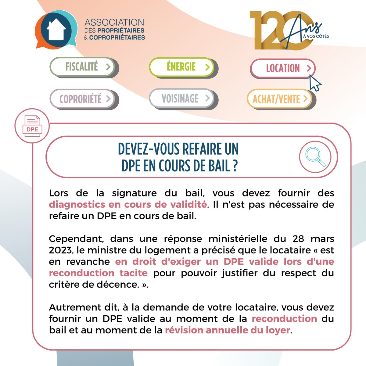 ❓ Devez-vous refaire un DPE en cours de bail ?

🖥️ Soyez informé de toute l'actualité en immobilier et abonnez-vous à notre newsletter : tinyurl.com/yc3p6s3c
