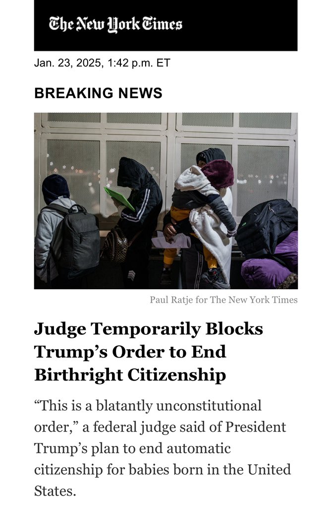 So it begins…

Le décret de Trump qui vise à réduire le droit d’acquisition de la nationalité par naissance sur le sol américain est suspendu par un juge fédéral.

Car « c’est un ordre manifestement inconstitutionnel ».