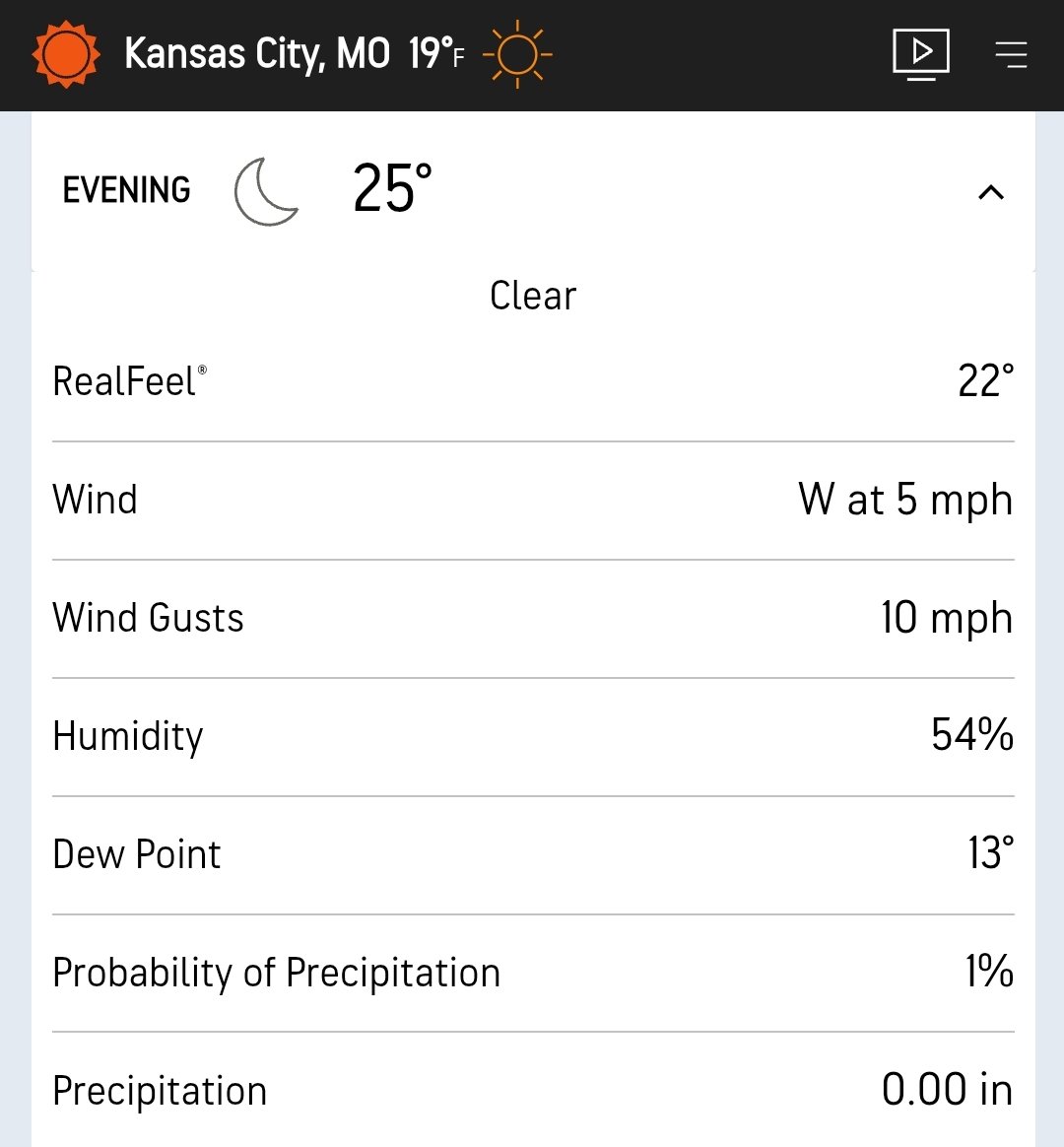 Perfect weather for the Bills vs Chiefs game Sunday night