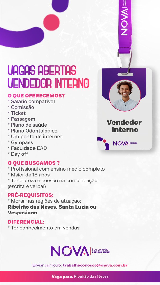 rnovatelecom's tweet photo. Vagas em aberto ⚠️
 
Envie seu currículo para o e-mail trabalheconosco@rnova.com.br com o nome da vaga de interesse.

NOVA, Sua conexão começa aqui! 😉🚀 https://t.co/DeoQhwdyES