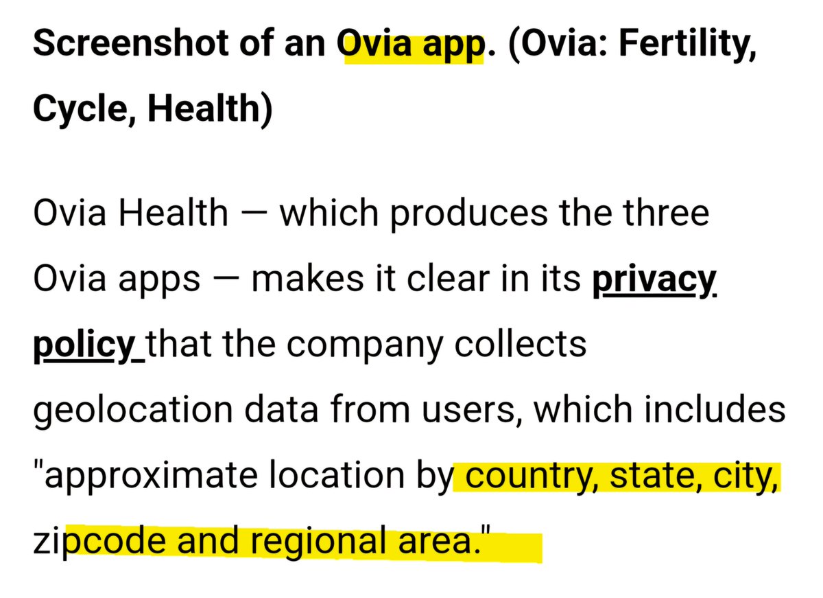 Some menstrual tracking apps, like Ovia, are requiring users to provide geolocation data to use the app. 

Anyone capable of pregnancy should be cautious of using those apps, and remember you do not need to disclose info about your period to anyone, even if you are asked by a