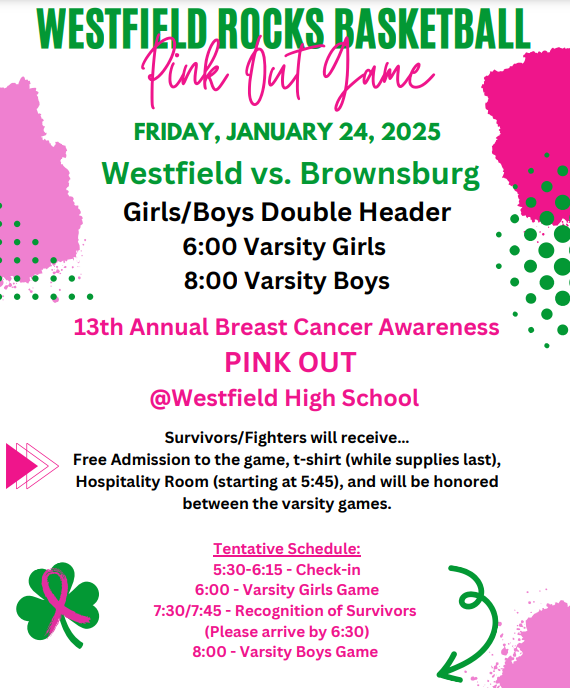 Support the Westfield Rocks Basketball teams this Friday and wear pink. ☘️🏀